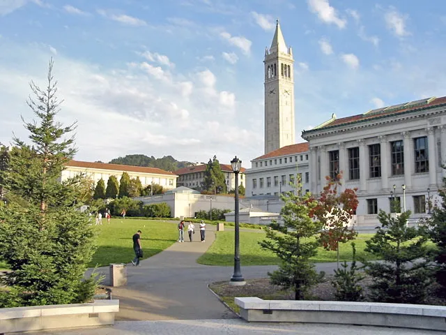 Memorial Glade and Sather Tower on the campus of the University of California, Berkeley